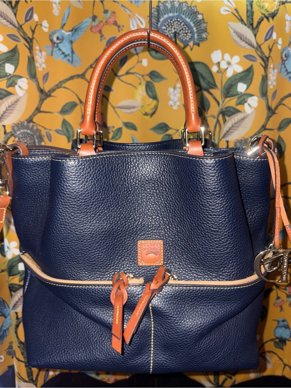 Dooney And Bourke Pebble Leather Midnight Blue Dawson Satchel Purse